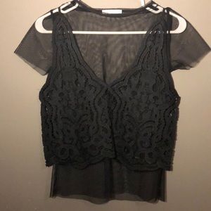 Zara black lace and mesh top size M
